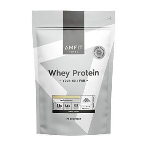 Marca Amazon – Amfit Nutrition Proteína de Suero de Leche en Polvo, Vainilla, 75 porciones 2.27 kg (Paquete de 1)