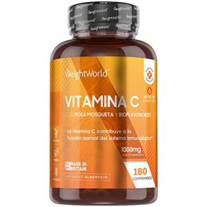 Vitamina C 1000 mg 180 Comprimidos Vegano Con Bioflavonoides y Rosa Mosqueta – 6 Meses de Suministro, Vitamina C Pura Altamente Concentrada De Ácido Ascórbico Reduce Cansancio Y Fatiga